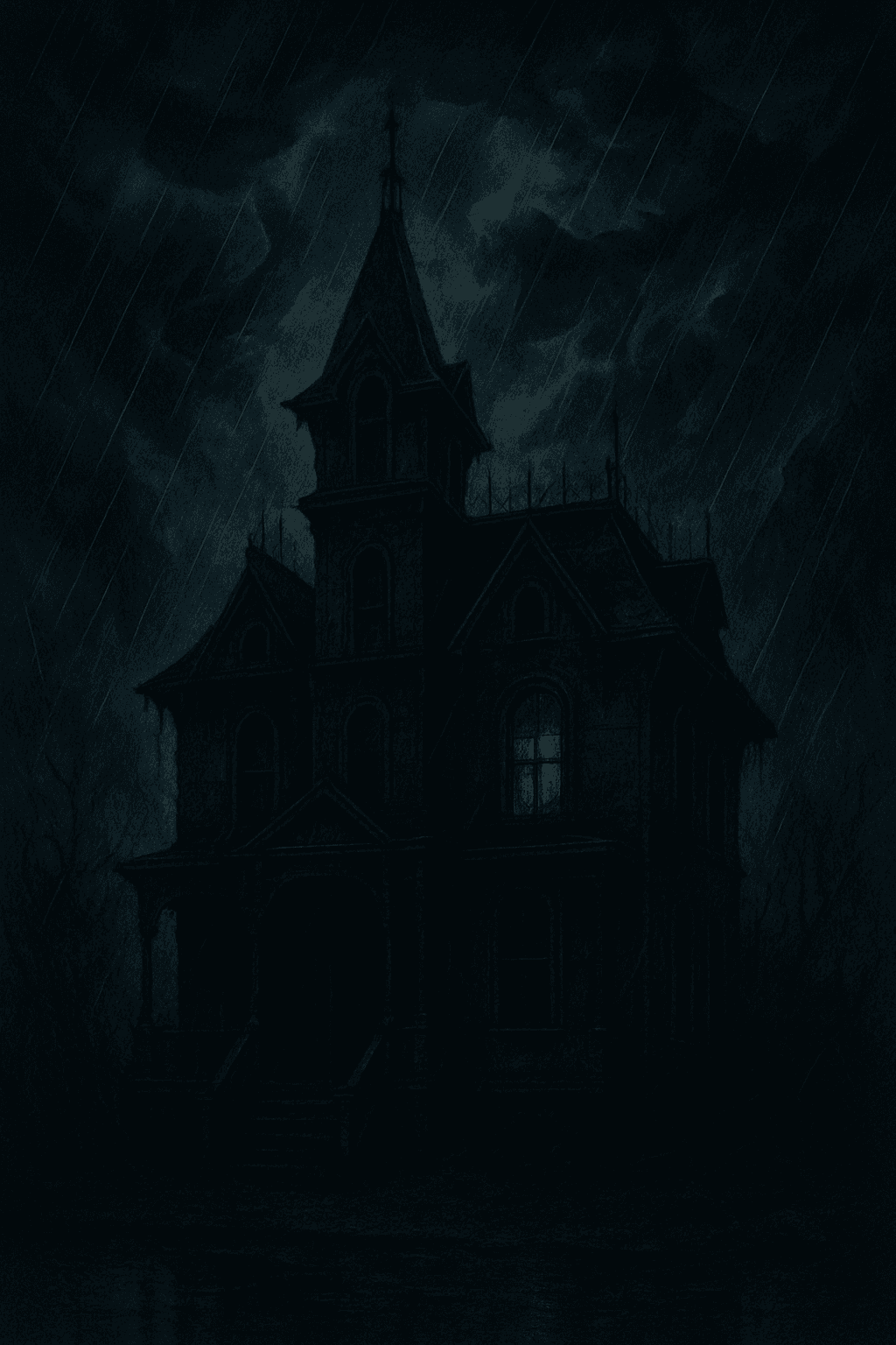 Pale White Houses In Rain